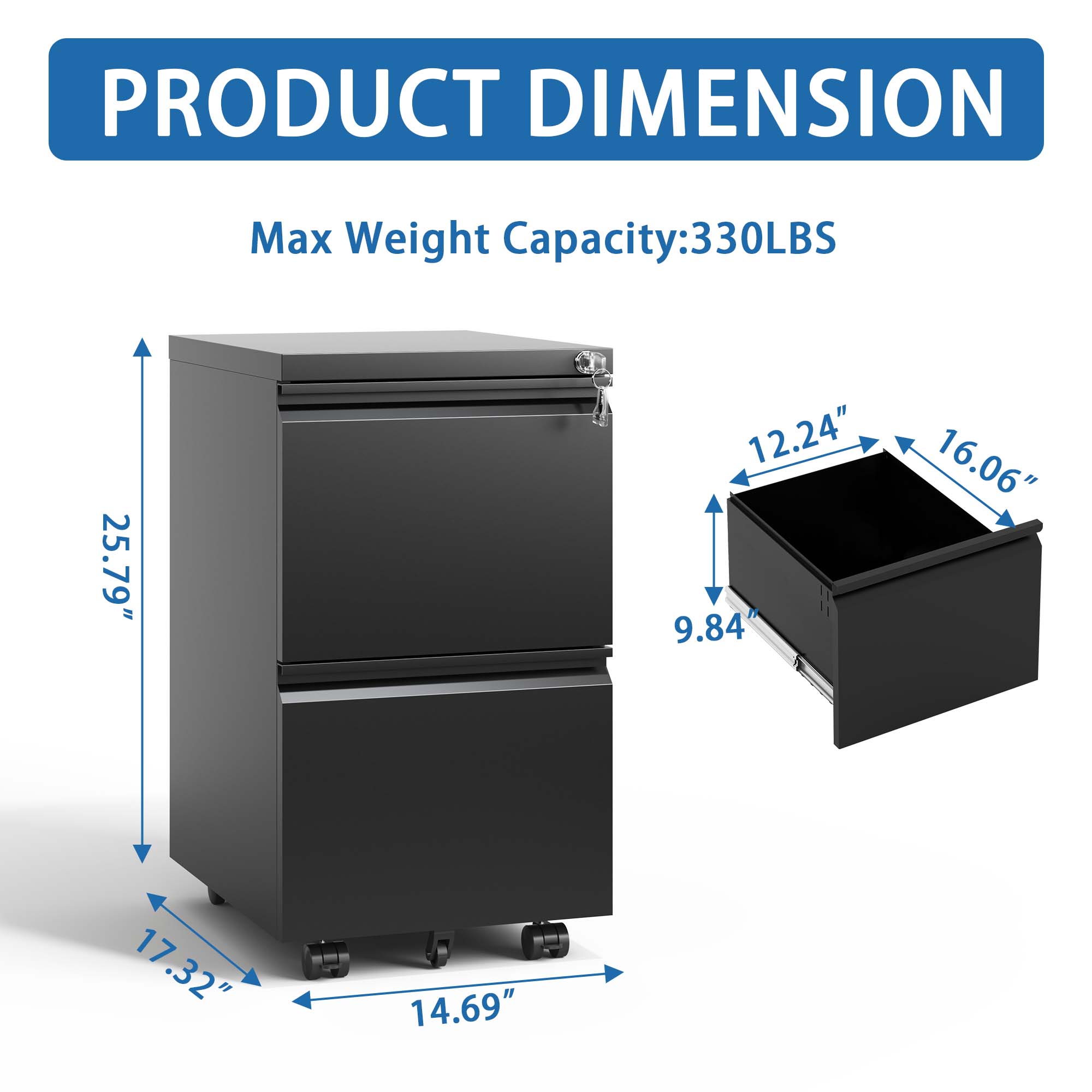 PRODUCT DIMENSION  
Max Weight Capacity: 330LBS  
25.79" x 12.24" x 9.84" x 16.06" x 17.32" x 14.69"