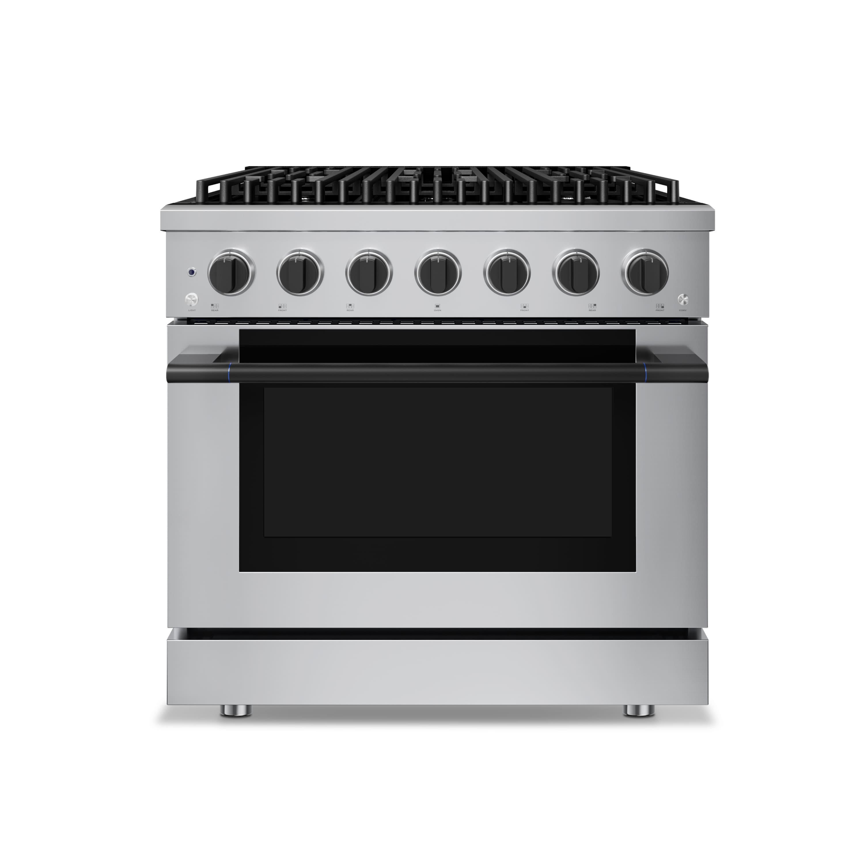 Front. Hauslane - HausPro 36 in. 6 Burners (20,000 BTU) Freestanding Dual Fuel Range in Stainless Steel with Convection Oven Matte Black - Matte Black.