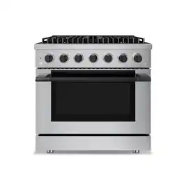 Hauslane - HausPro 36 in. 6 Burners (20,000 BTU) Freestanding Dual Fuel Range in Stainless Steel with Convection Oven Matte Black - Matte Black