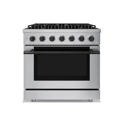 Front. Hauslane - HausPro 36 in. 6 Burners Gas Range in Matte Black with 20,000 BTU and Convection Oven with 5 Rack Positions - Matte Black.