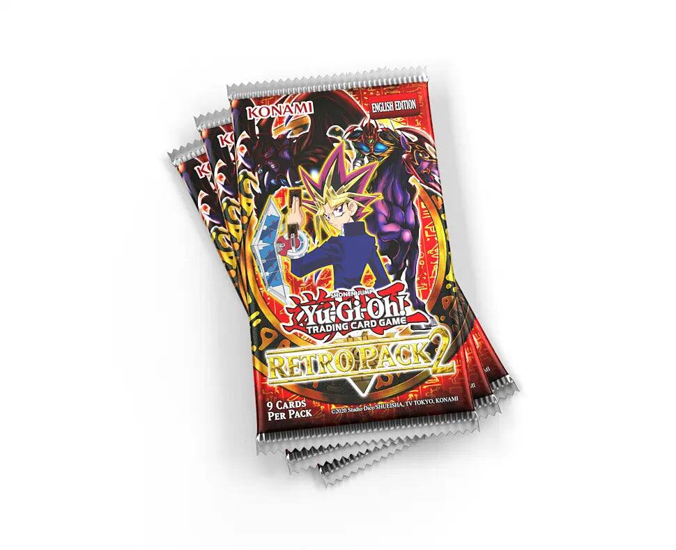 KONAMI  
ENGLISH EDITION  
SHONEN JUMP Yu-Gi-Oh! CARD GAME TRADING RETROPACK 2  
9 CARDS PER PACK  
Studio Dice SHUEISHA, TV TOKYO, KONAMI