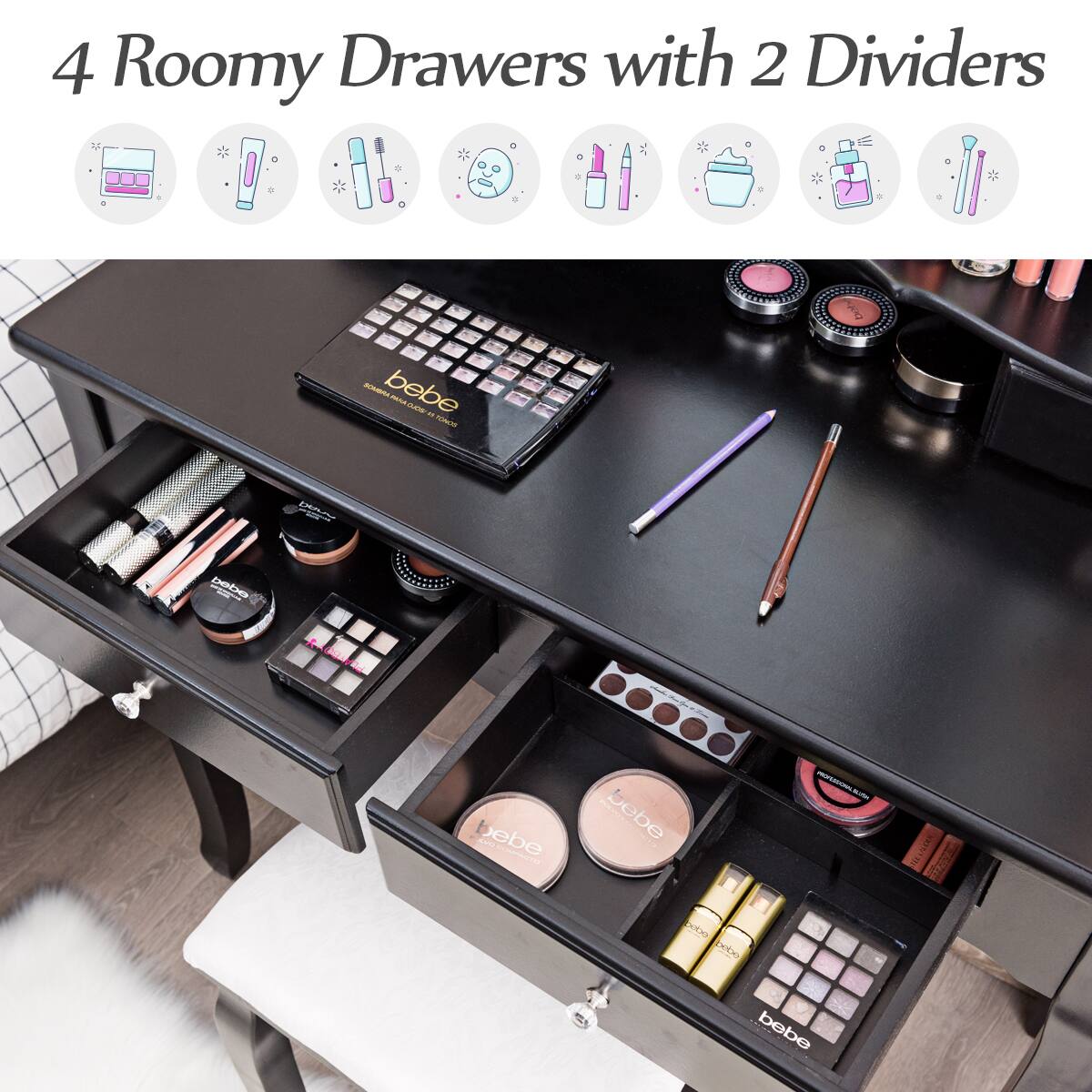 4 Roomy Drawers with 2 Dividers

bebe