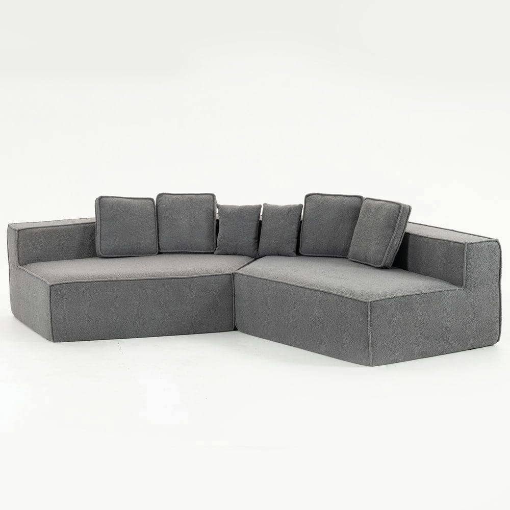 Kadyn - 132" Oversized Teddy Modular Sofa - Full-Foam Couch with 6 Pillows, High-Density Support for Family Living Rooms - Gray
