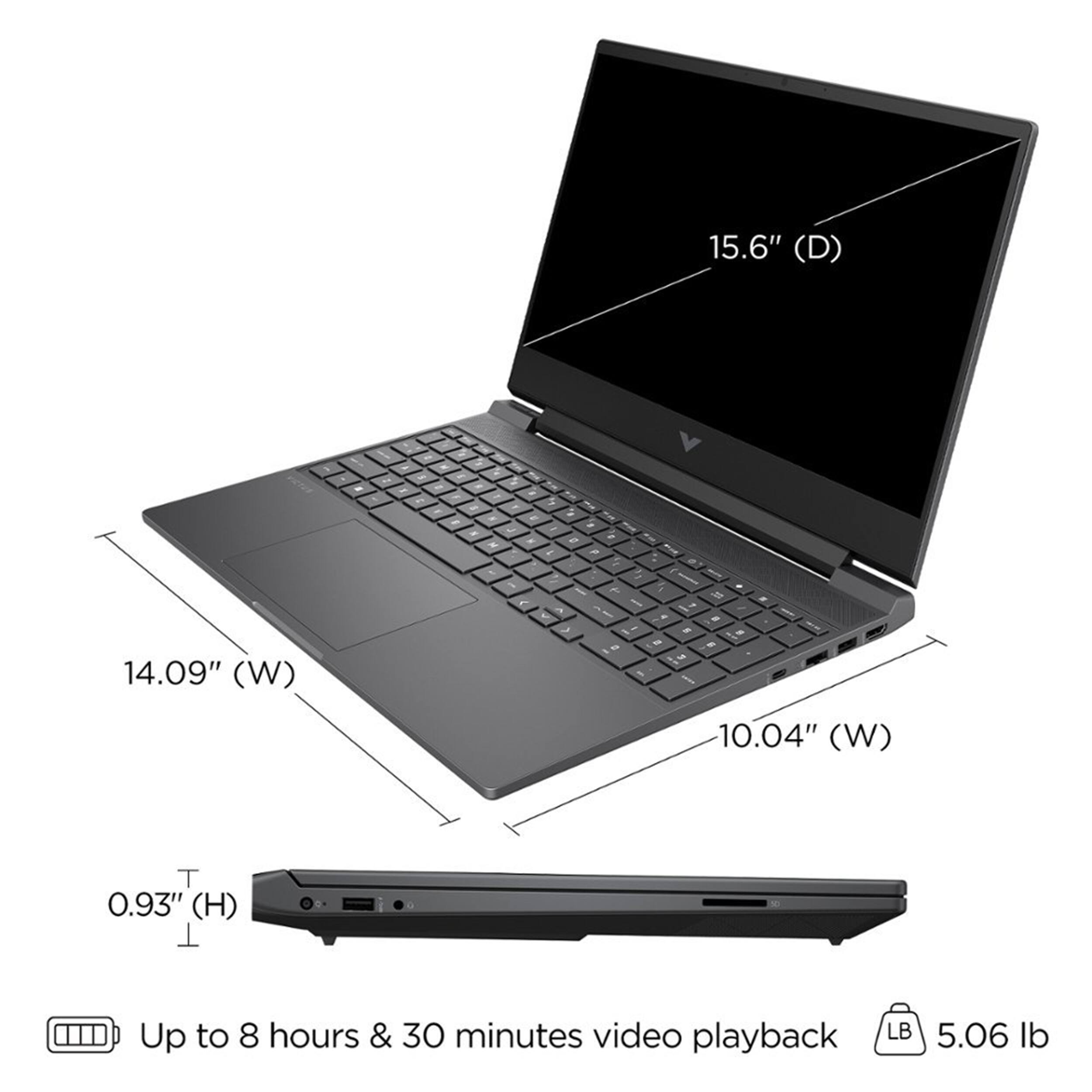 15.6" (D)  
14.09" (W)  
10.04" (W)  
0.93" (H)  
Up to 8 hours & 30 minutes video playback  
5.06 lb