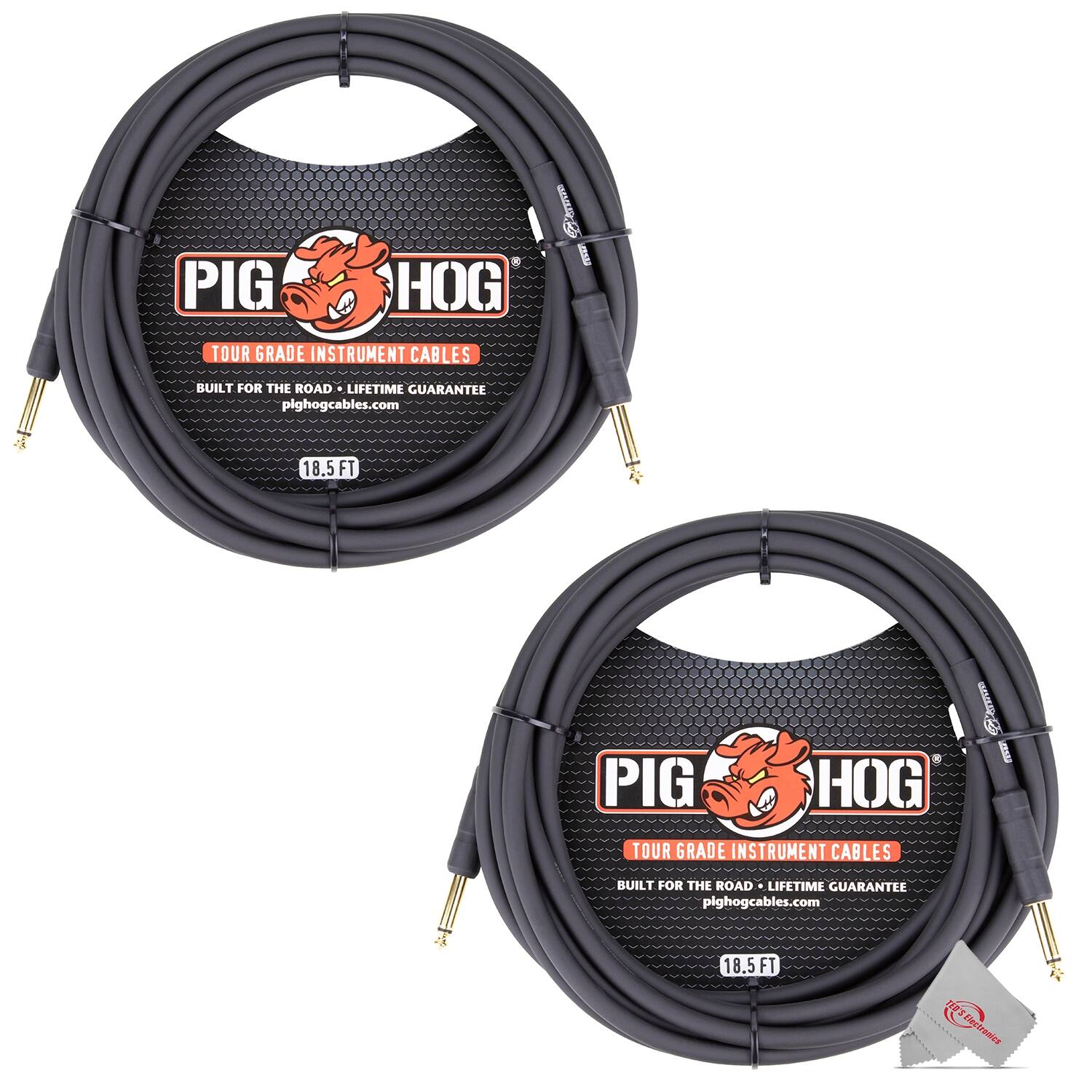 Pig Hog - Tour Grade 18.5 ft Instrument Cable 1/4 Inch to 1/4 Inch Straight Connectors - PH186 - 2 Units