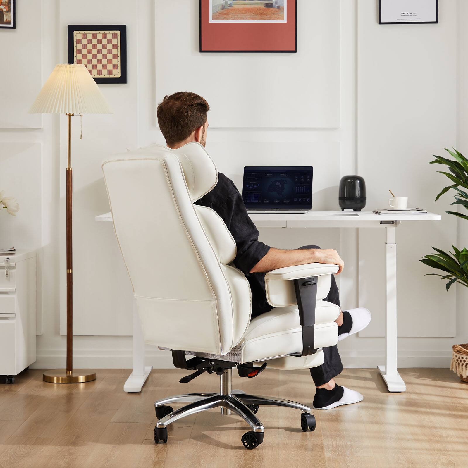 Alt View 2. Bestier - Ergonomic Executive Office Chair with Footrest & Lumbar Support, High Back PU Leather, Adjustable. - white.