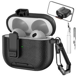 Dteck - Earphone Case for Apple AirPods 3rd Gen (2021) with Phone Holder & Keychain,Leather Texture Earbuds Cover for Man Women - Black