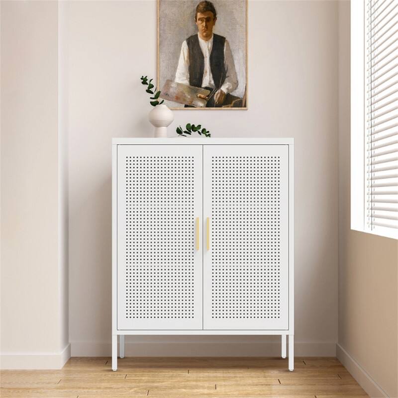 Alt View 1. HTUTWOO - NO LOCK Metal Storage Cabinet with 2 Doors and 2 Adjustable Shelves - Steel File Cabinet for Home Office School Gym - White.