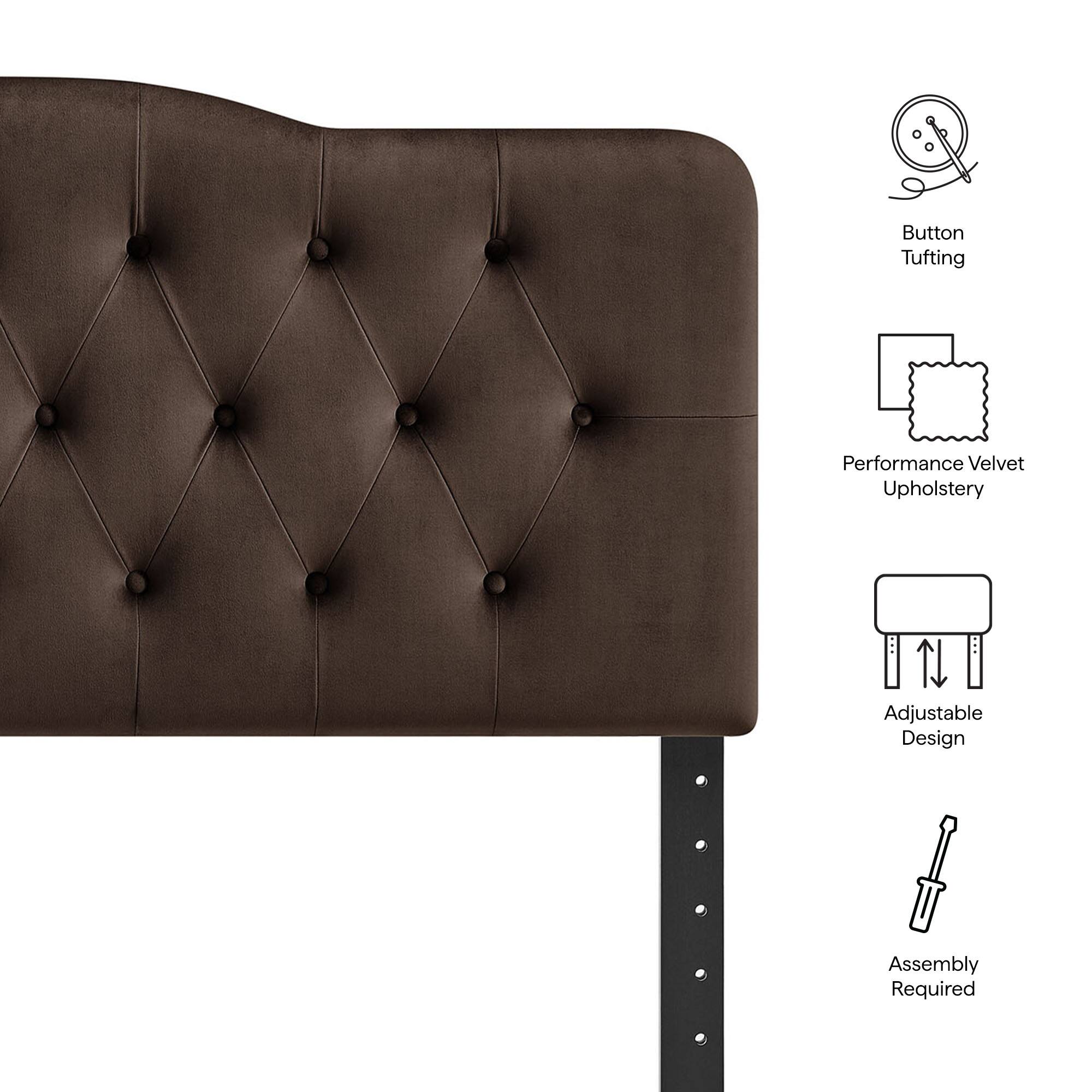 Button Tufting  
Performance Velvet Upholstery  
Adjustable Design  
Assembly Required