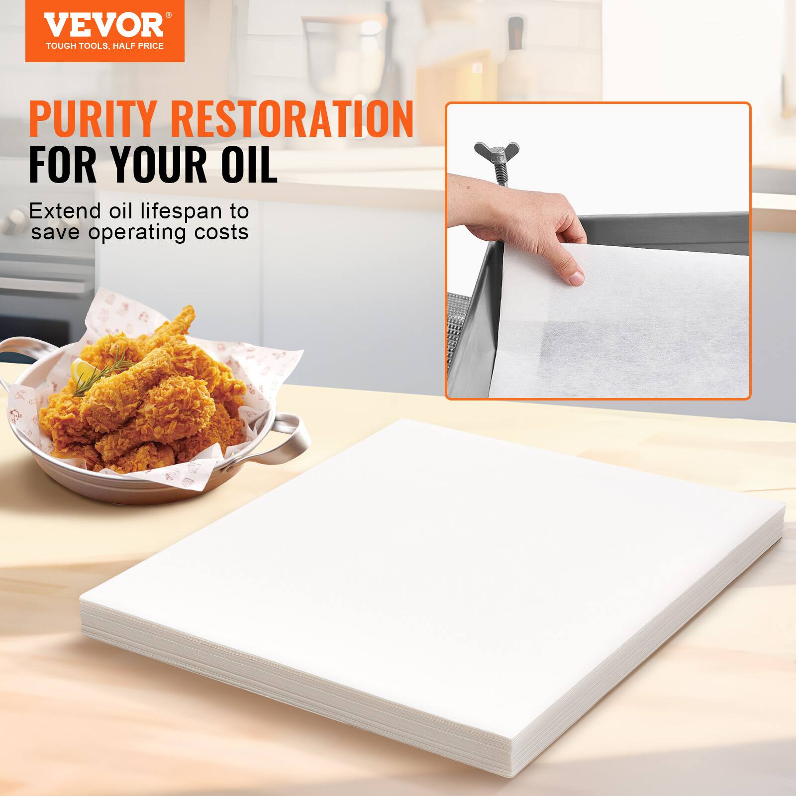 VEVOR  
TOUGH TOOLS, HALF PRICE  

PURITY RESTORATION  
FOR YOUR OIL  

Extend oil lifespan to save operating costs