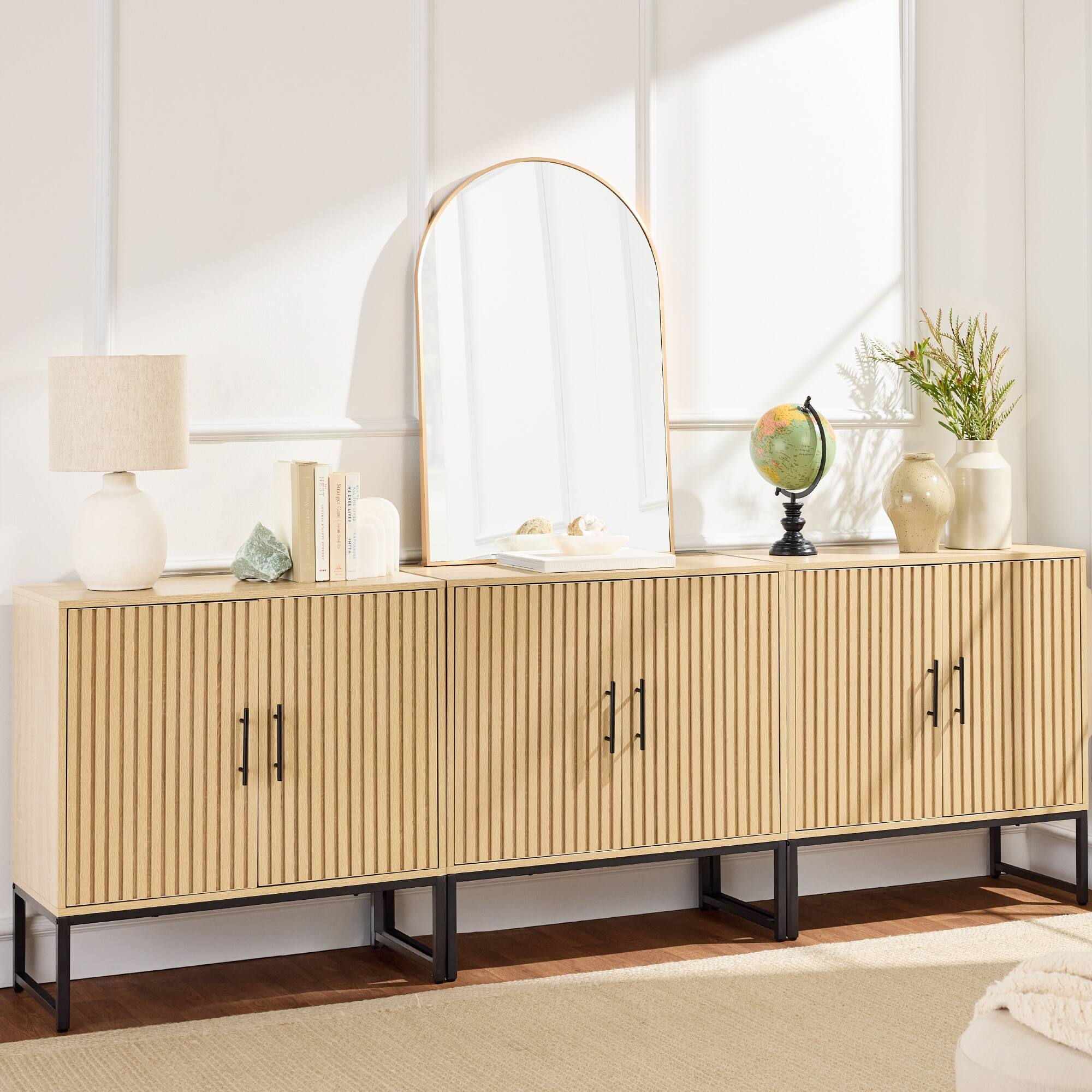 Alt View 2. Best Choice Products - Best Choice Products 2-Door Slatted   Storage Cabinet, Accent Furniture w/ Non-Scratch Foot Pads - Natural - Oak.