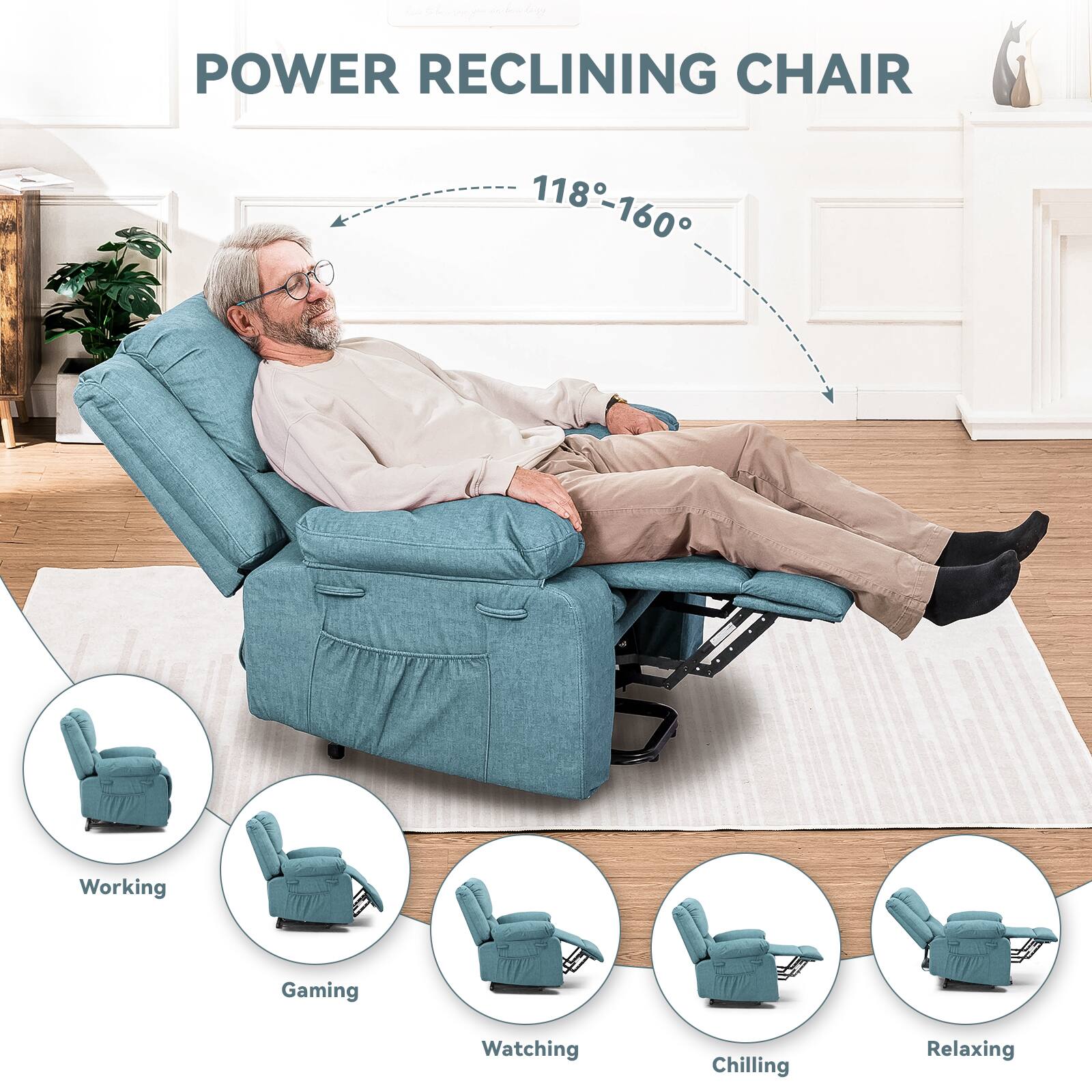 POWER RECLINING CHAIR 118-160° Working Gaming Watching Chilling Relaxing