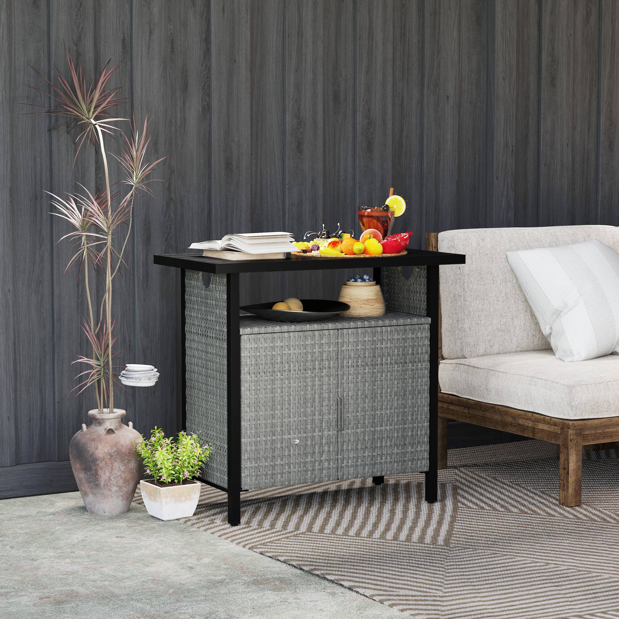 Alt View 8. Outsunny - Outdoor Pool Towel Storage Cabinet Organizer, Outdoor Bar Table with Shelf and Cabinet, Pool Towel Holder Pool Valet - Gray.