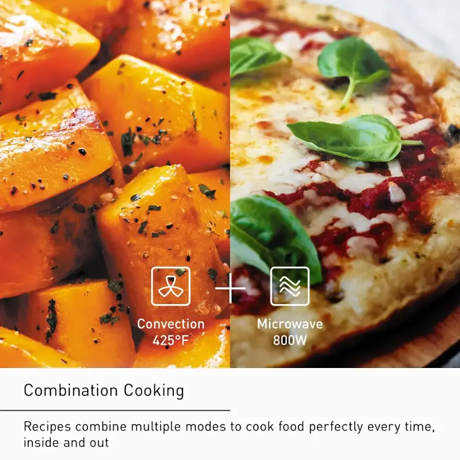 Convection 425F Microwave 800W Combination Cooking Recipes combine multiple modes to cook food perfectly every time, inside and out.