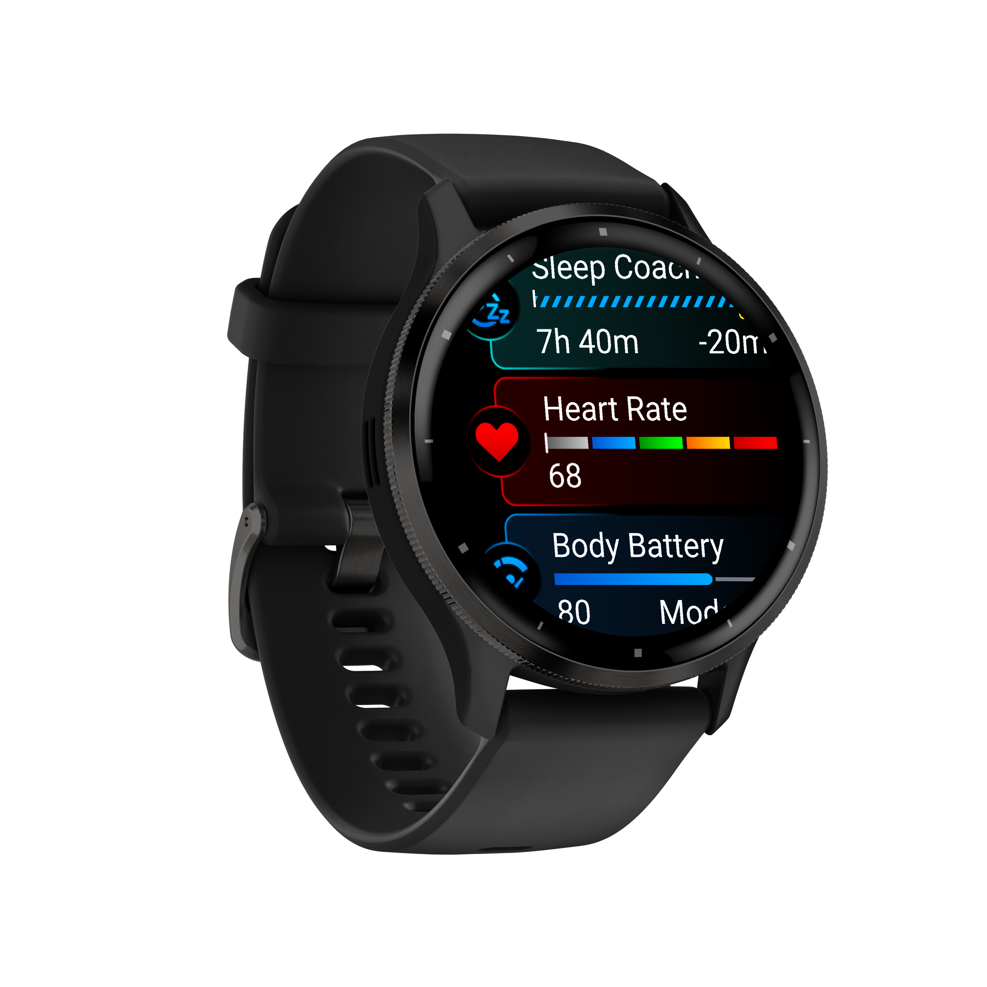 Sleep Coach  
7h 40m  
-20m  

Heart Rate  
68  

Body Battery  
80  

Mod