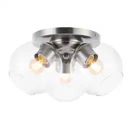 Jonathan Y - Iris 11.5" 3-Light Farmhouse Rustic Iron/Glass LED Semi Flush Mount, /Clear - Nickel