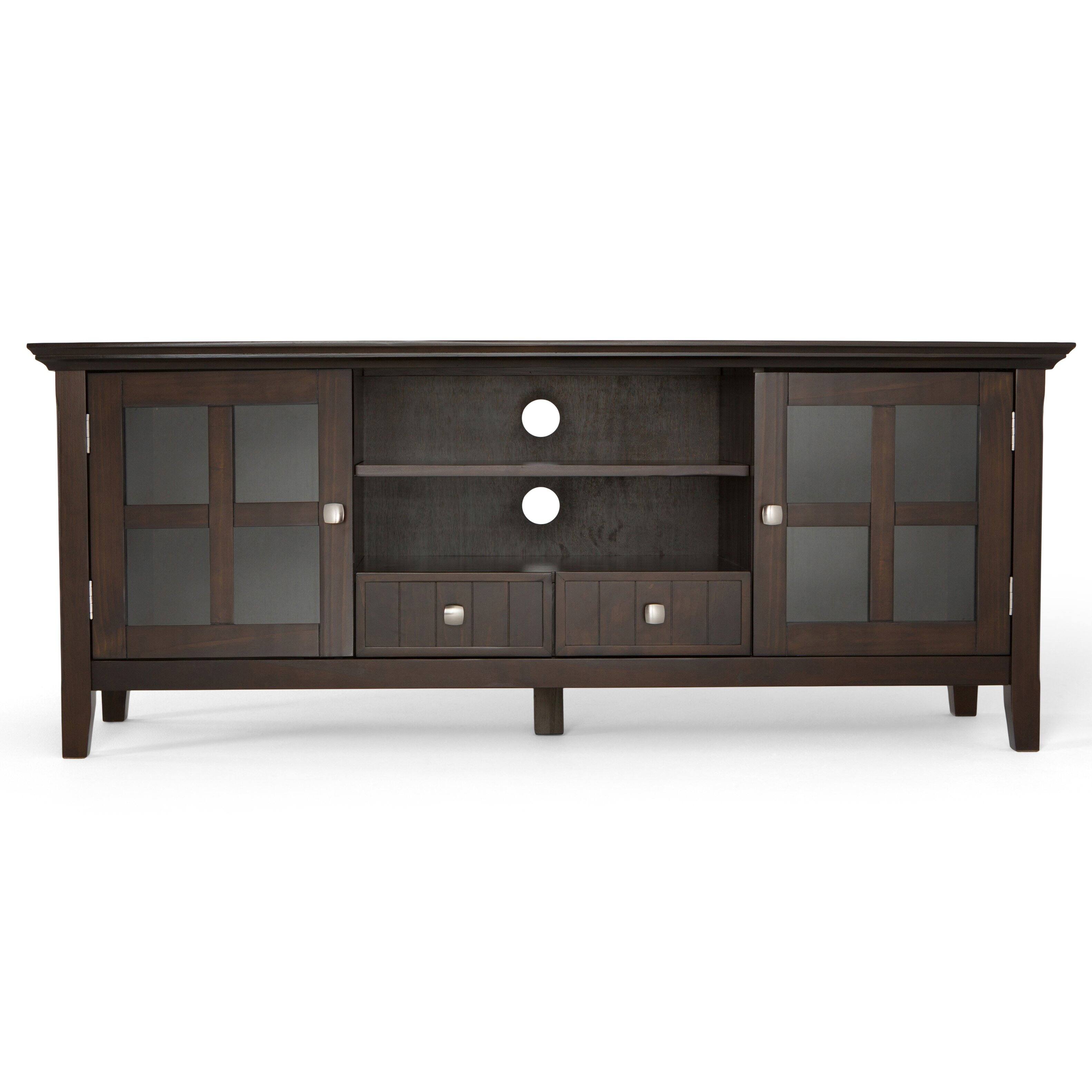 Left. Simpli Home - Acadian 60 inch TV Stand with 26 inch 5 Shelf Bookcases (Set of 3) - Brunette Brown.