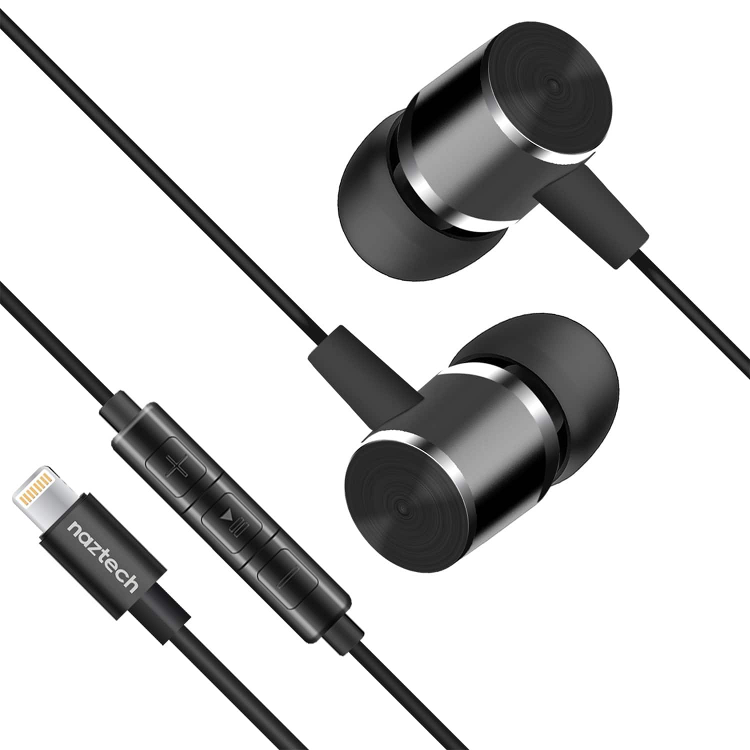 Naztech - 14203 Platinum Mfi Lightning Earphones - Black