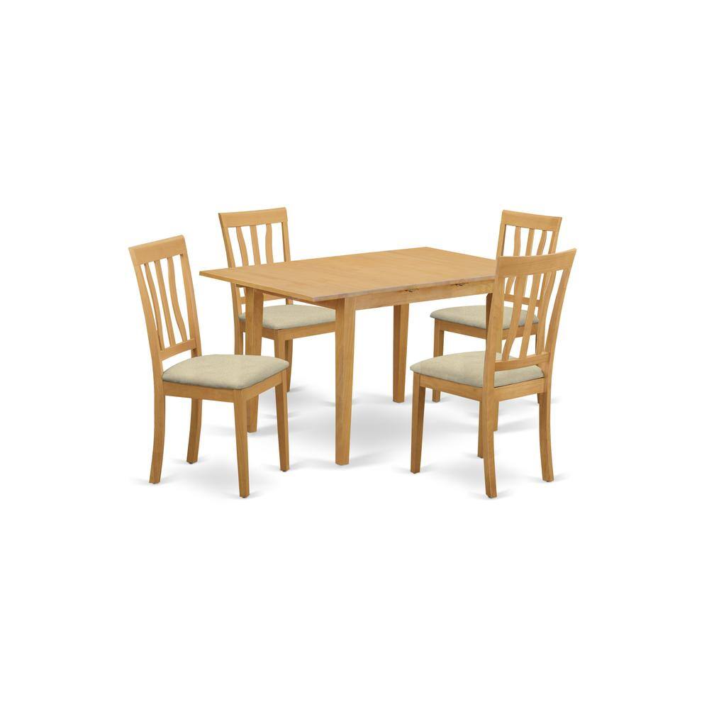 Back. East West Furniture - NOAN5-OAK-C 5 Pc Dining room set - Kitchen dinette Table and 4 Dining Chairs - Oak.