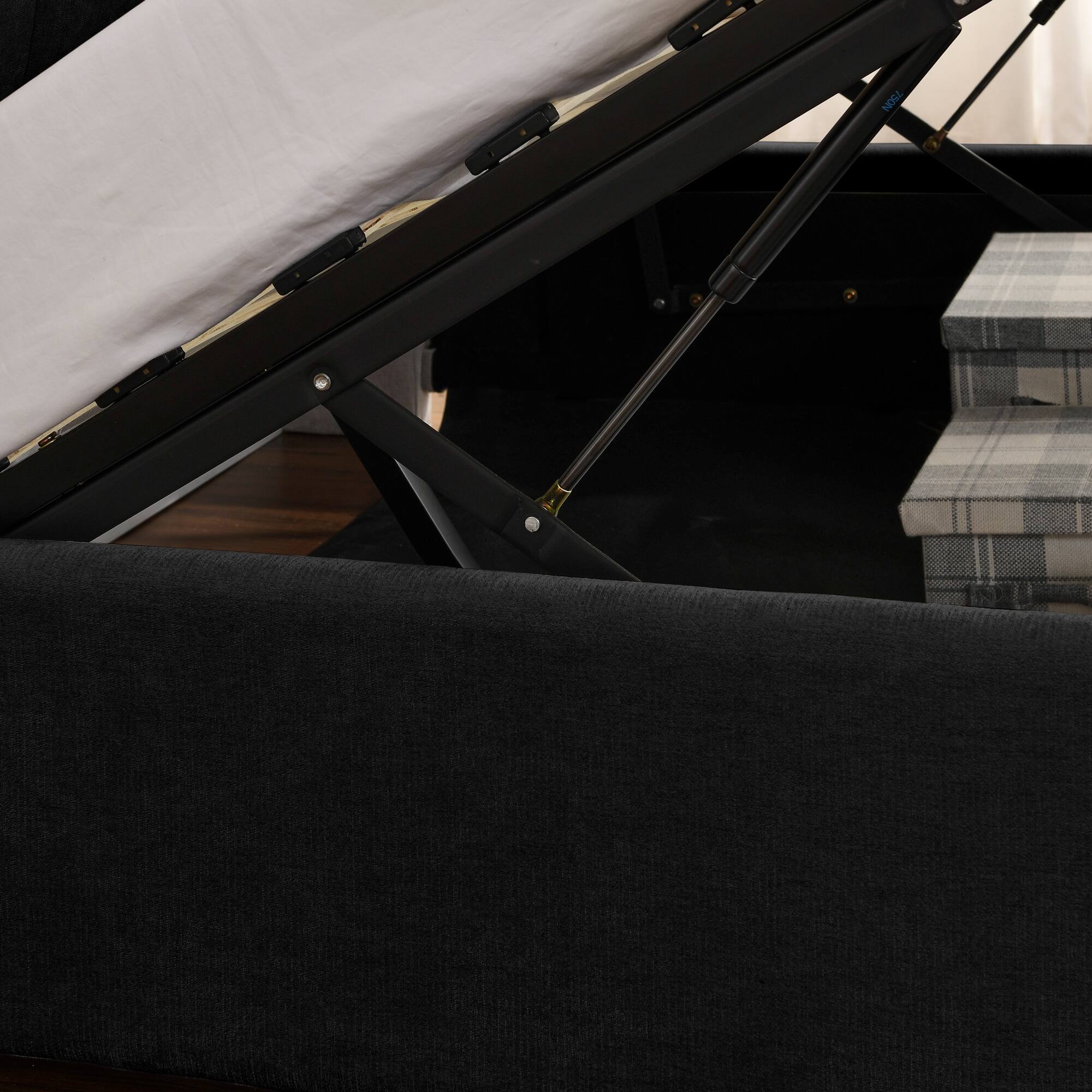 Alt View 1. Anysun - Queen Size Storage Upholstered Hydraulic Platform Bed with Integrated Headboard, Chenille Fabric - Black.