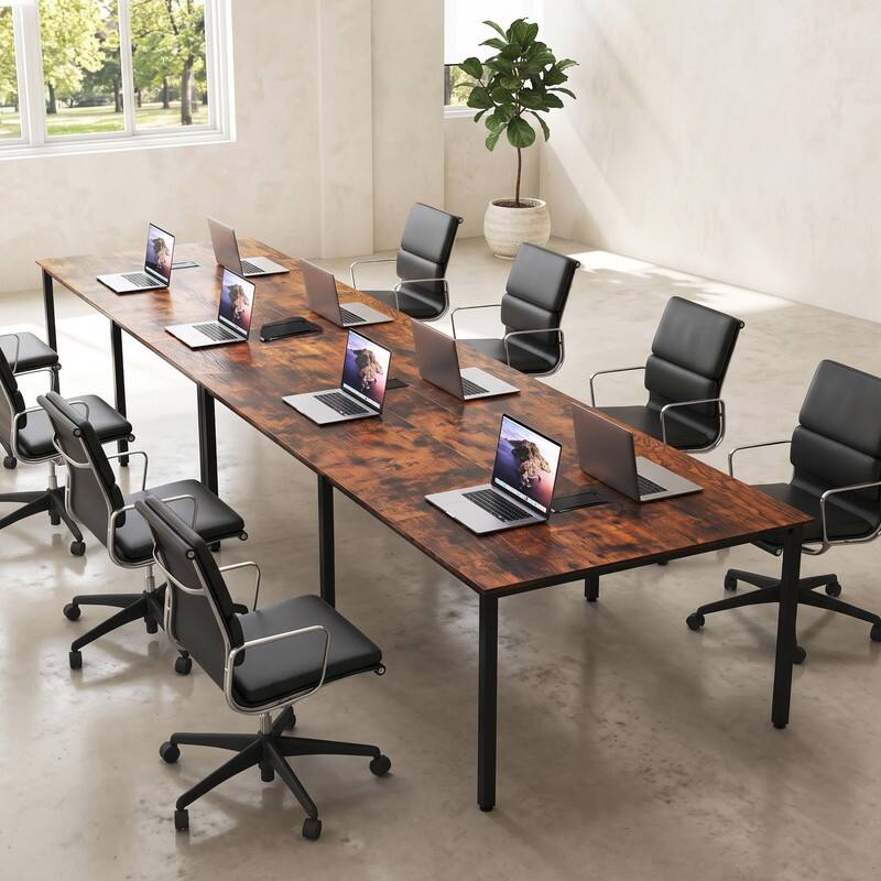 Angle. WELLFOR - 8 ft Conference Room Table for 8-10 People, Rectangular Meeting Boardroom Table for Office - Rustic Brown.