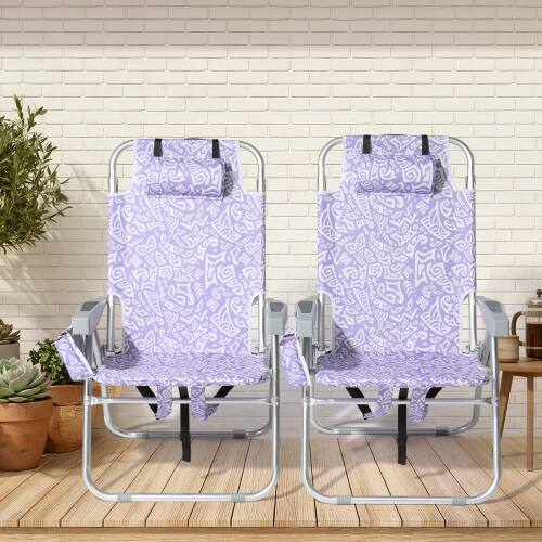 Alt View 8. Winado - Folding Beach Camping Chair with 5-Position, Cooler Bag, Cup Holders, Towel Bar, Lightweight for Outdoor Beach Camping - Purple Tribal Pattern.