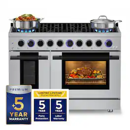 Hauslane - HausPro 48 in. 8 Burners (20,000 BTU) Freestanding Gas Range Range - Matte Black