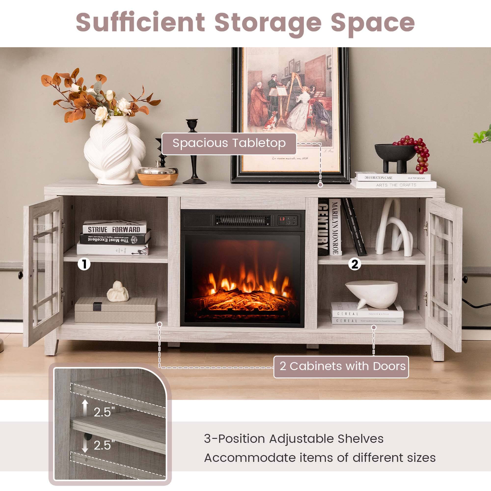 Sufficient Storage Space

Spacious Tabletop

1. 2 Cabinets with Doors

2. 3-Position Adjustable Shelves Accommodate items of different sizes

2.5" 2.5"