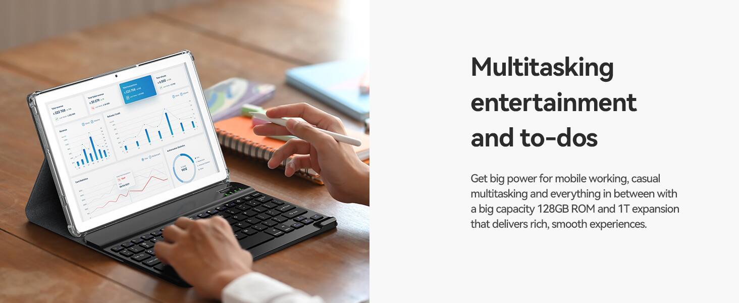222708  
B  
IN 222708  
Totative aiit $9000 8M 9  
Multitasking entertainment and to-dos  
4 9 1 14  
145  
at 0 I 0 at 16  
2  
Get big power for mobile working, casual multitasking and everything in between with a big capacity 128GB and 1T expansion that delivers rich, smooth experiences.