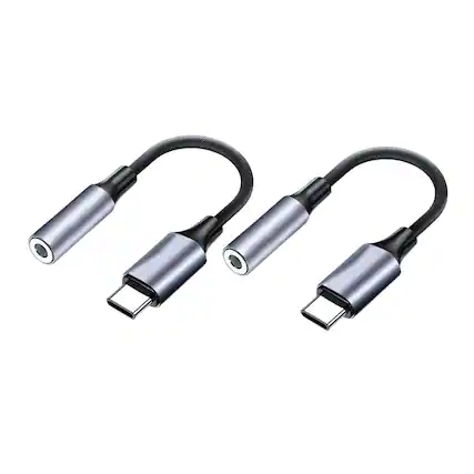 Front. Qixxronics - (2 Pack) USB C to 3.5mm Headphone Jack Adapter, USB C to AUX Adapter for Samsung, iPad Pro, Pixel, OnePlus - Gray.