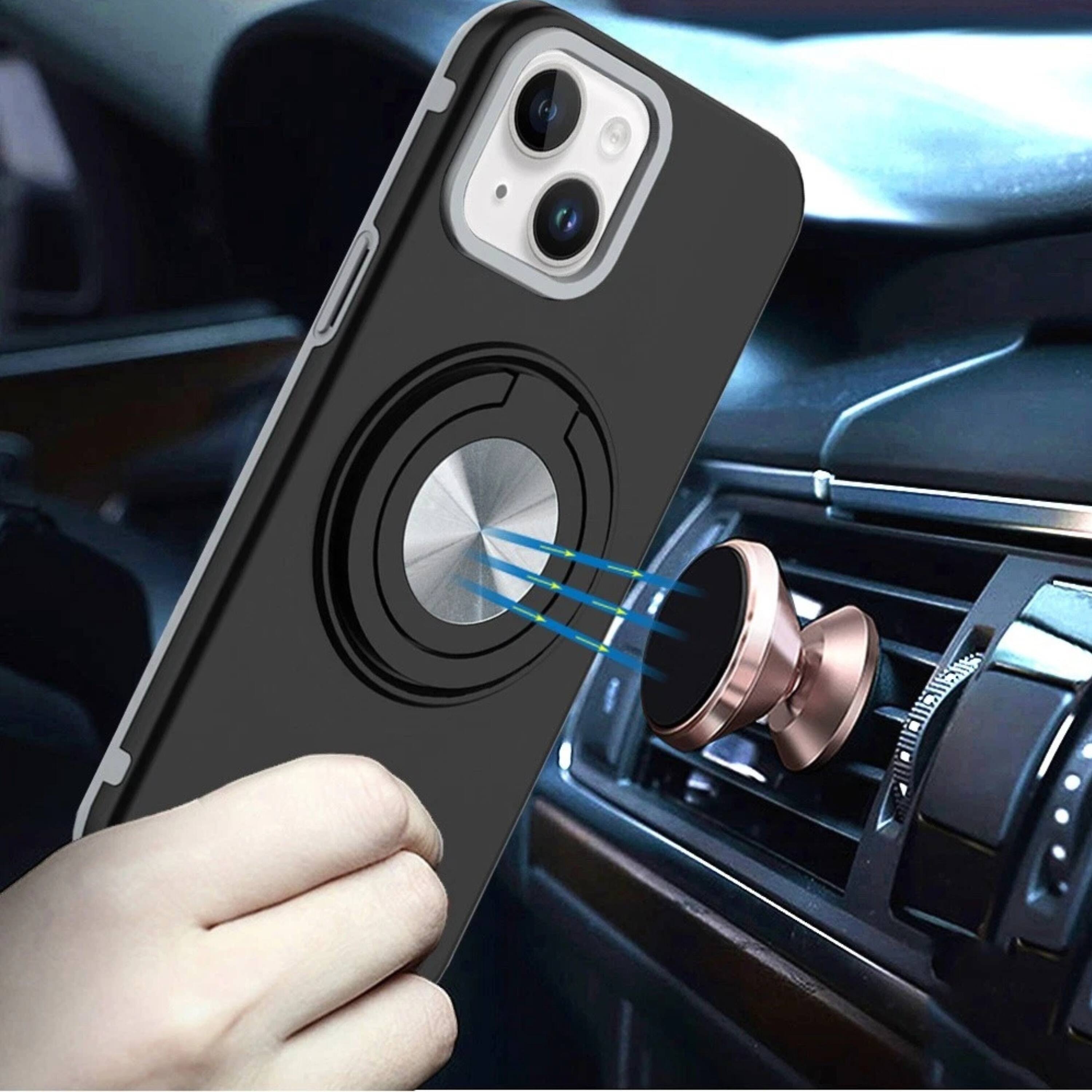 Back. Kitcheniva - Solid Rugged Shockproof Phone Case With Stand And 2 Pcs Tempered Glass For iPhone 15 Plus Black - Black.