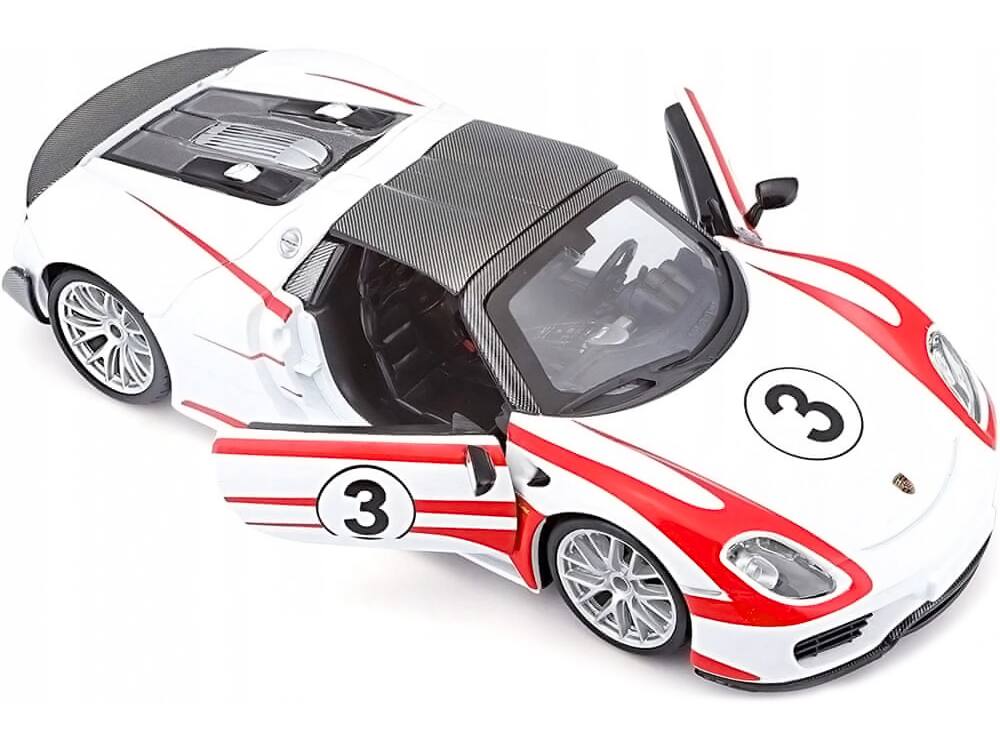 Angle. Bburago - Porsche 918 Spyder Weissach #3 White 1/24 Diecast Model Car by Bburago - White.