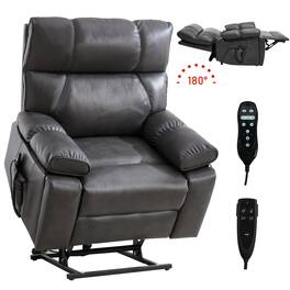 LUCKY ONE - Leatheraire Dual Motor Power Lift Recliner Chair with Massage, Heat and Hidden Cup Holders - Dark Gray