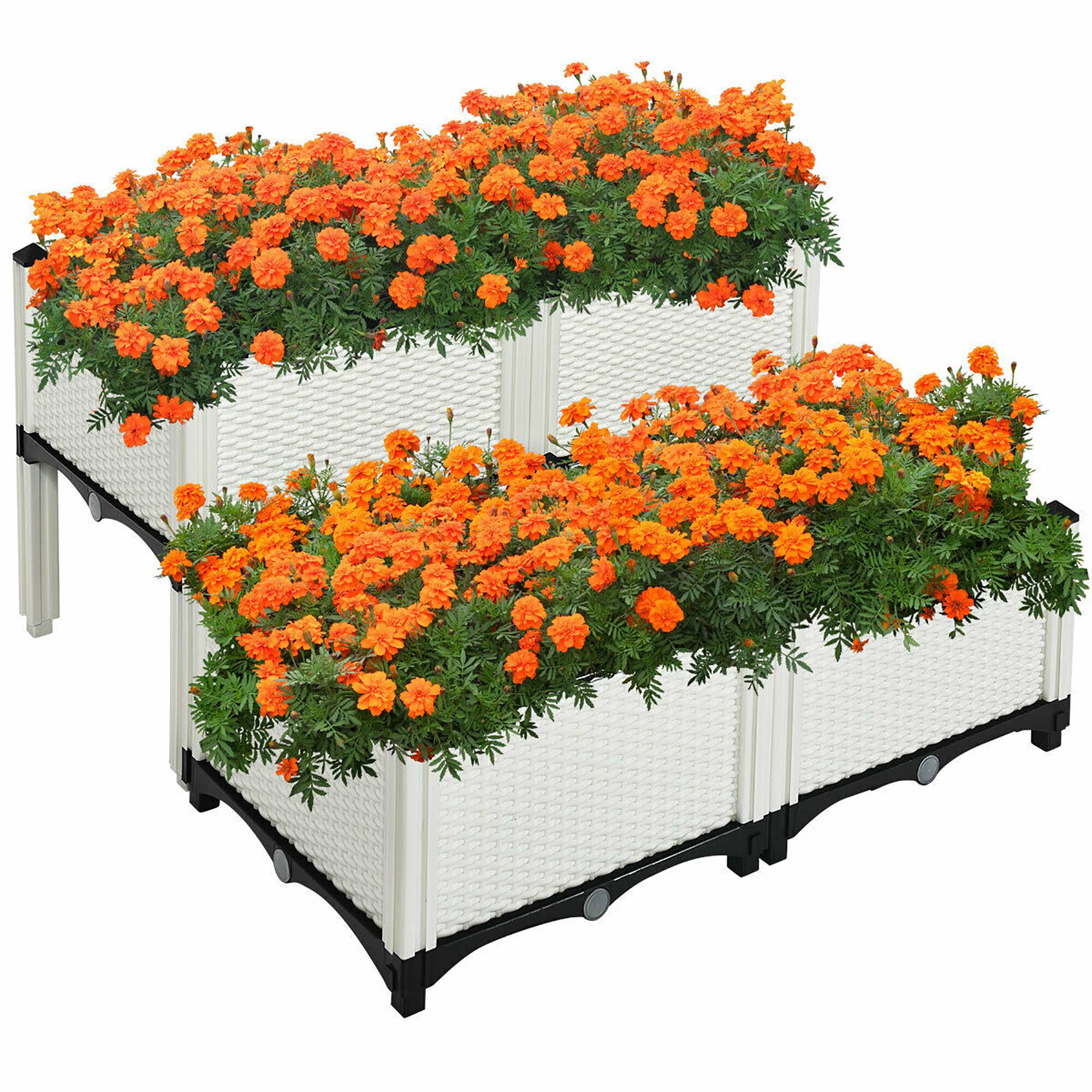 Alt View 1. Costway - Set of 4 Raised Garden Bed Elevated Flower Vegetable Herb Grow Planter Box - White.