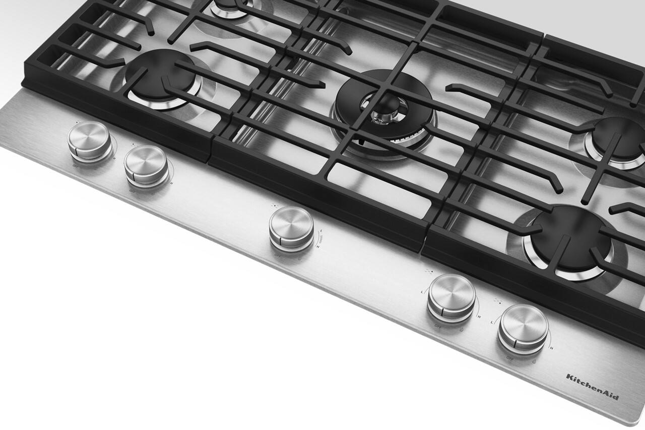 Alt View 1. KitchenAid - 36 in. Wide 5 burners Gas Cooktop with Integrated Wok Grate - Stainless Steel.