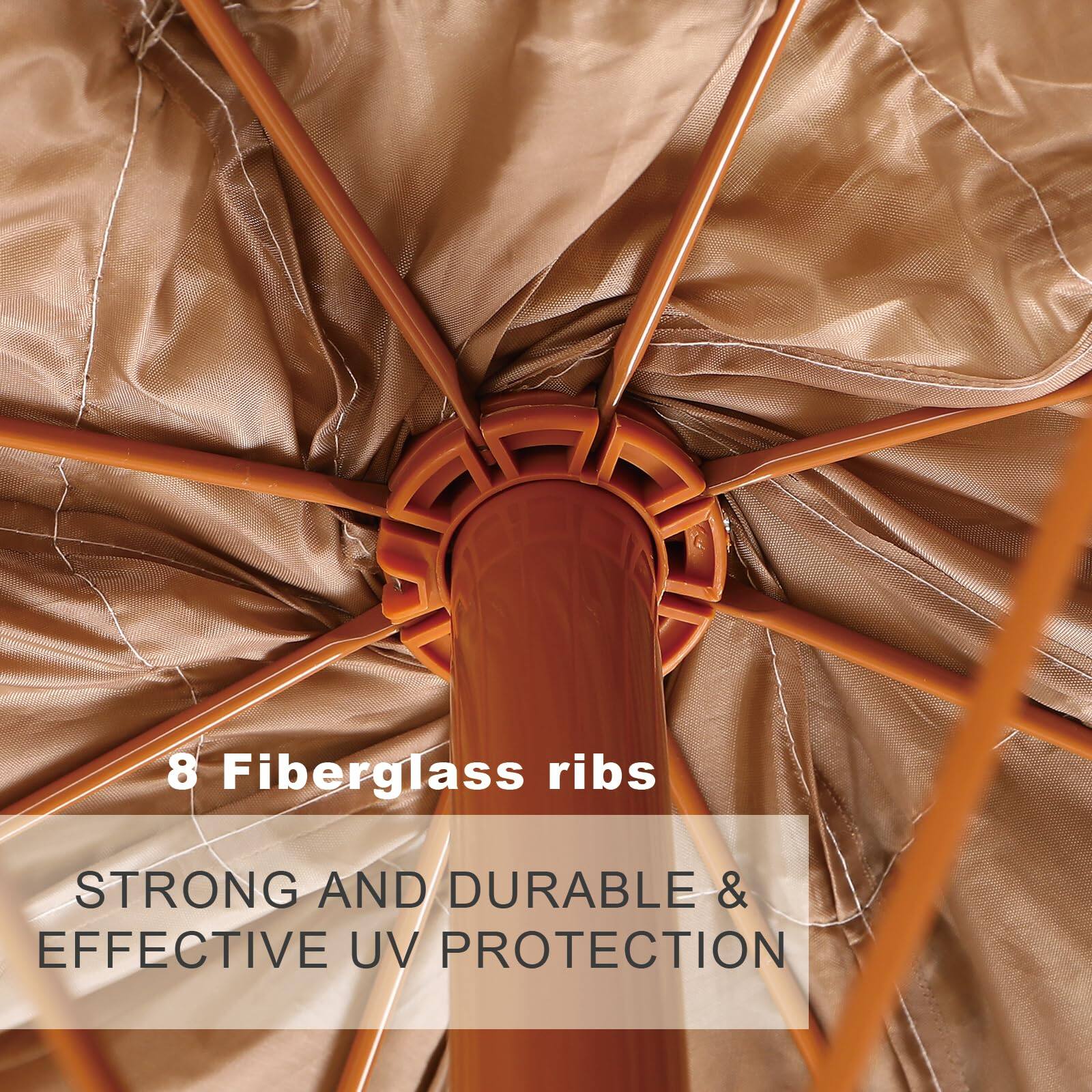 8 Fiberglass ribs

STRONG AND DURABLE & EFFECTIVE UV PROTECTION