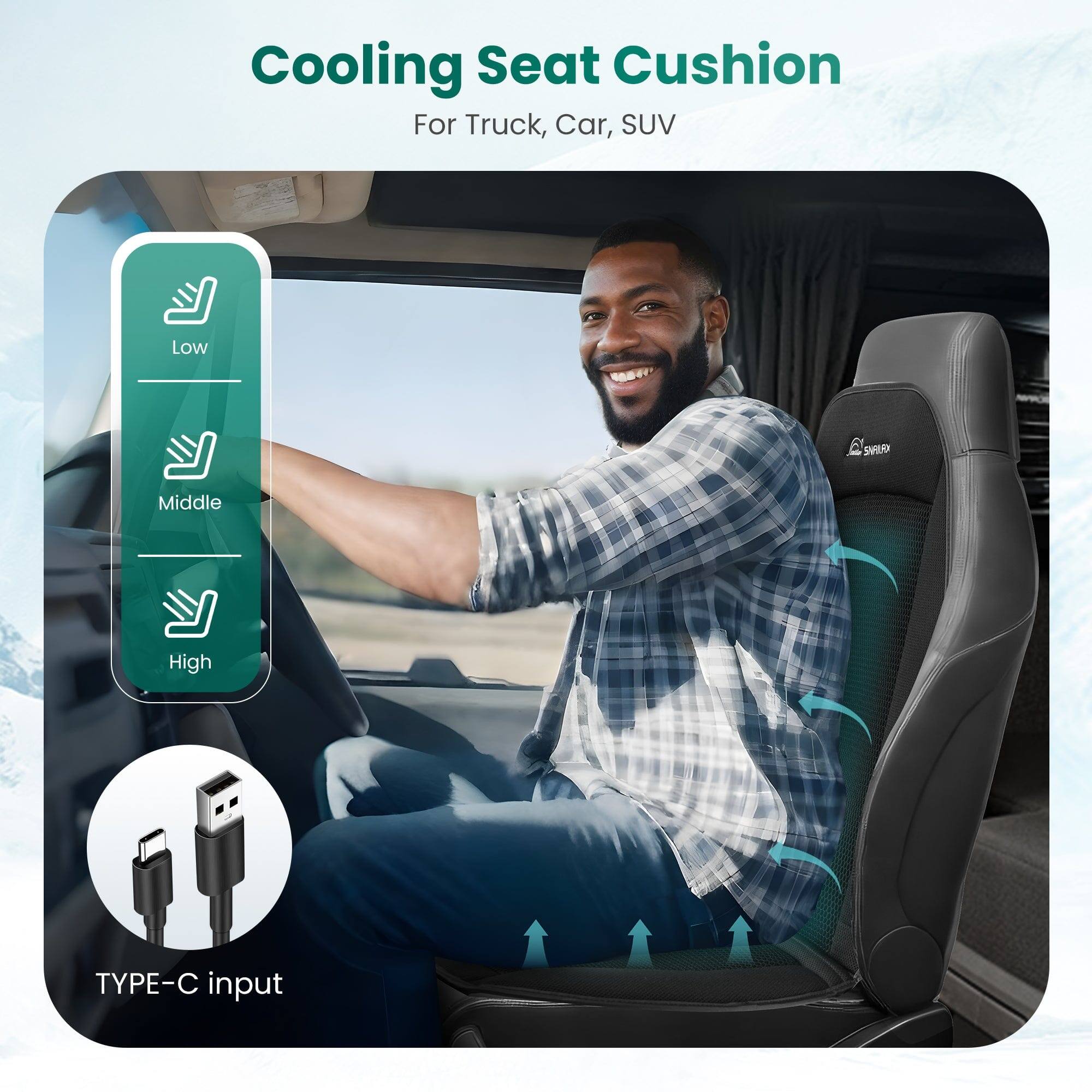 Cooling Seat Cushion For Truck, Car, SUV Low, Middle, High TYPE-C input