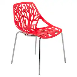 LeisureMod - Asbury Stackable Modern Dining Chair with Cut Out Design and Chrome Legs Side Chair for Home Living Room - Red