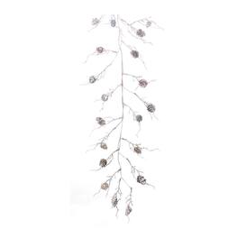 BreeBe - Flocked Pinecone Twig Garland (Set of 2) - Silver