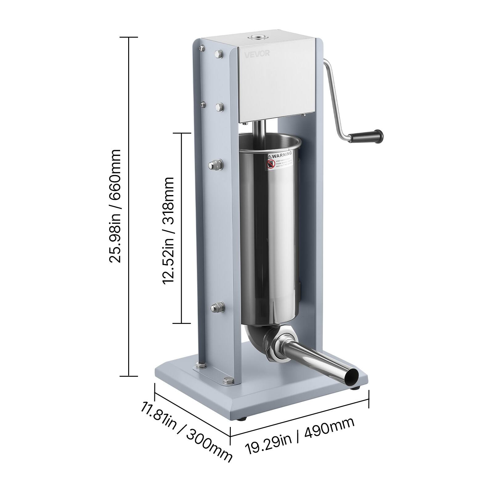 VEVOR  
660mm / 25.98in  
12.52in / 318mm  
B WARNING  
11.81in / 300mm  
19.29in / 490mm