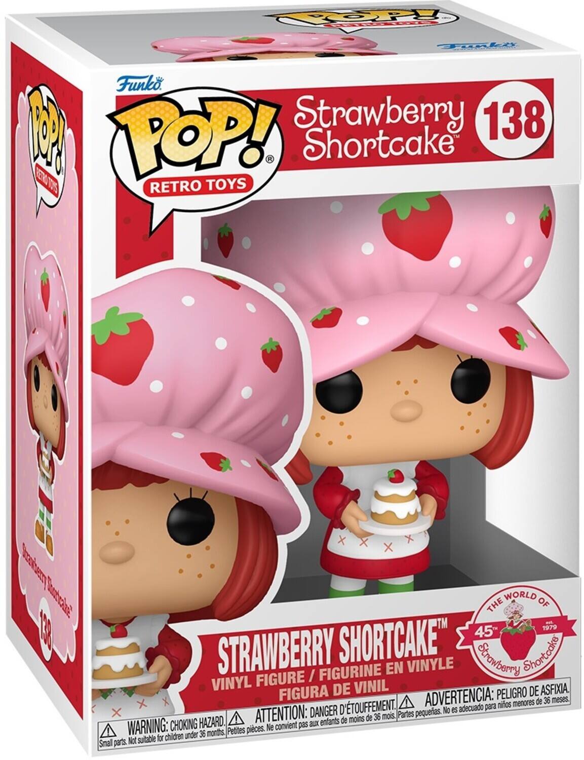 Funko POP! Retro Toys  
Strawberry Shortcake  
138  

Strawberry Shortcake  
Vinyl Figure / Figurine en Vinyle / Figura de Vinil  

The World of Strawberry Shortcake  
45th Anniversary 1979  

Warning: Choking Hazard. Small parts. Not suitable for children under 36 months.  
Attention: Danger d'étouffement. Petites pièces. Ne convient pas aux enfants de moins de 36 mois.  
Advertencia: Peligro de asfixia. Partes pequeñas. No es adecuado para niños menores de 36 meses.