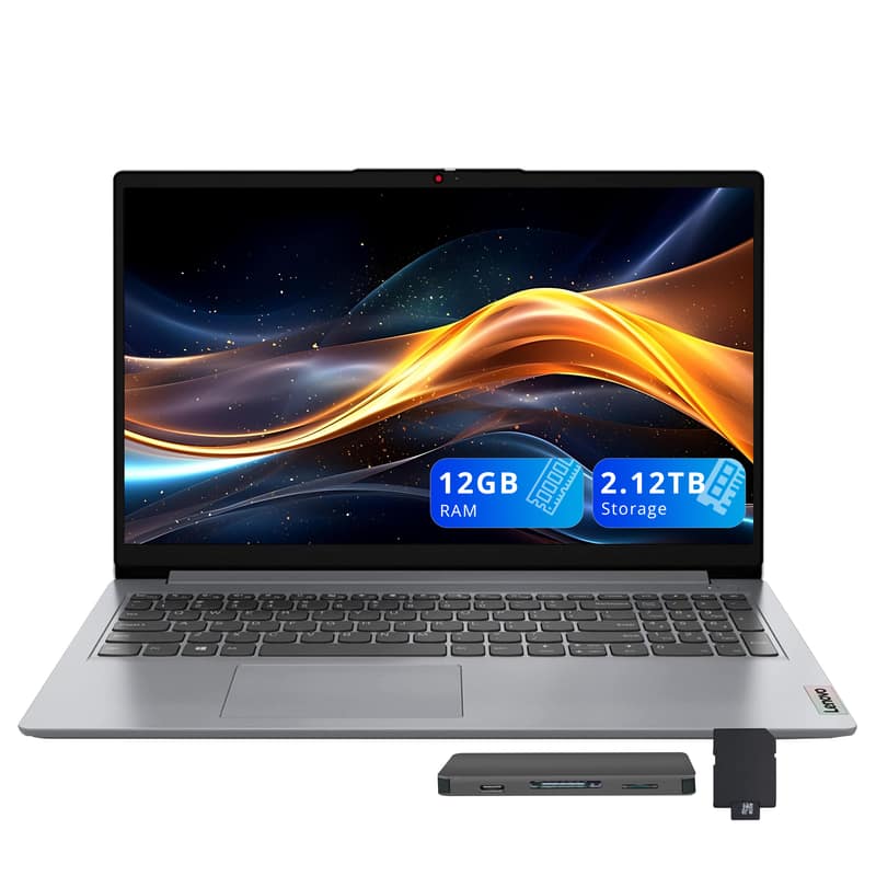 Lenovo - IdeaPad 1 15.6" HD Laptop,Intel N4500,12GB RAM,1TB SSD+128GB eMMC+1TB Dock Set,Num Pad, Webcam,Win 11,Grey - Gray