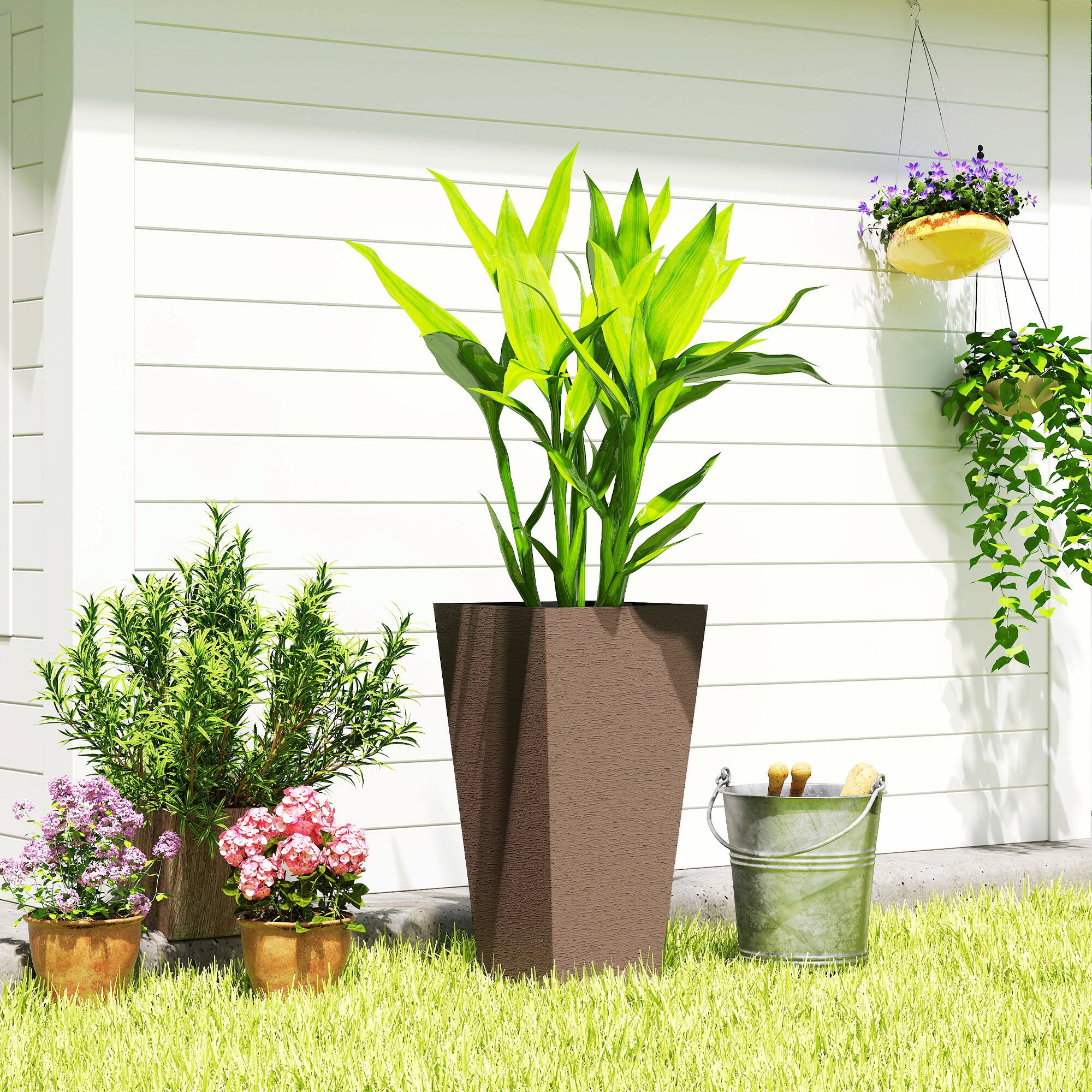 Alt View 7. Outsunny - 23 Inch Tall Planters for Outdoor Plants, Set of 2 Plastic Flower Pots.