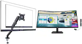 HP - 34" WQHD Monitor, Anti-Glare, Flicker Free, 5ms Response Time, HDMI, w/DKZ Hub & ErgoFlexy Single Mount Arm - Black
