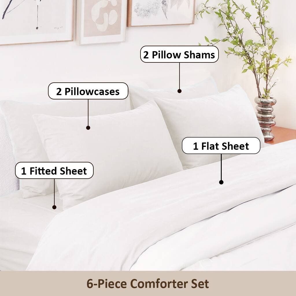 G 2 Pillow Shams  
2 Pillowcases  
1 Flat Sheet  
1 Fitted Sheet  
6-Piece Comforter Set