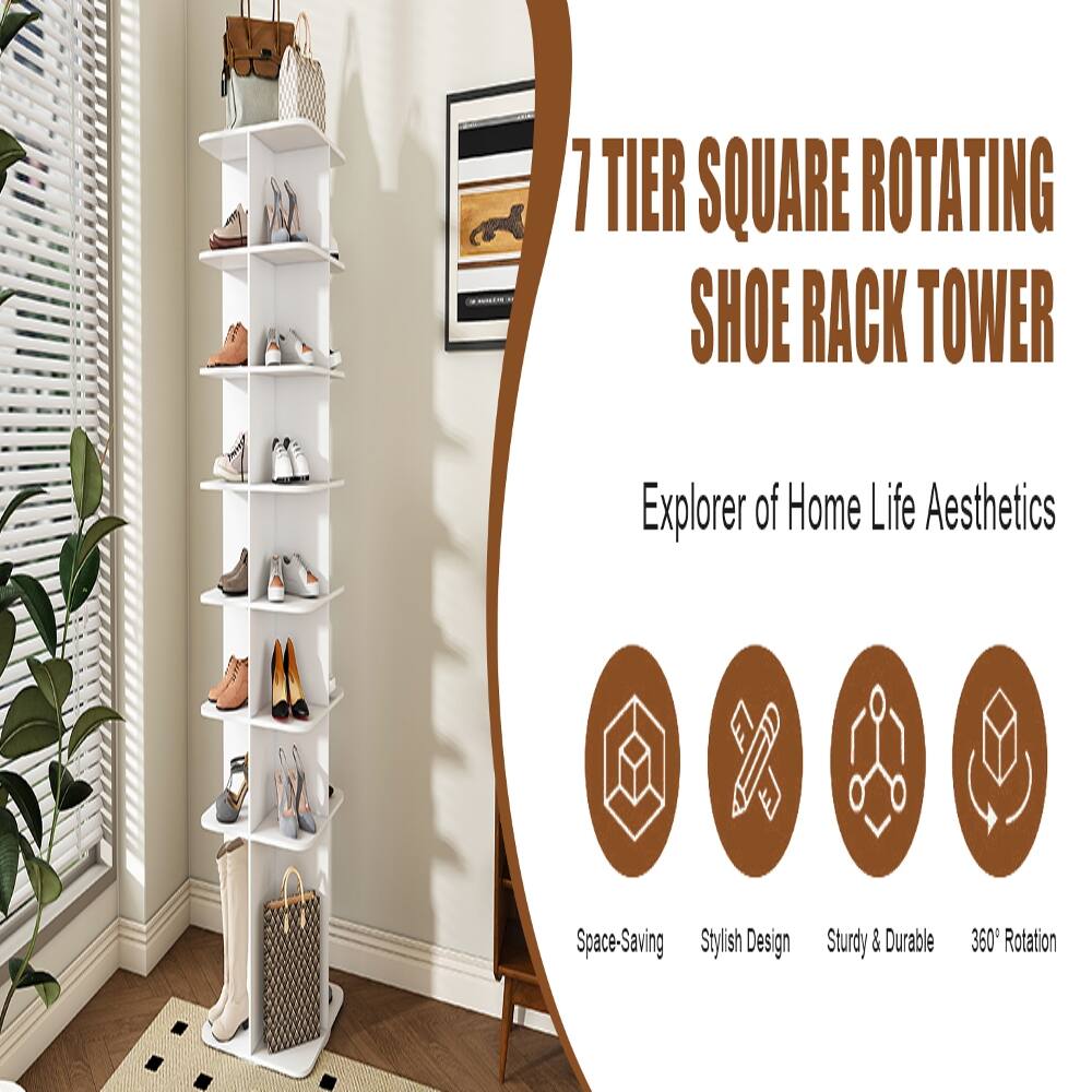 7 Tier Square Rotating Shoe Rack Tower

Explorer of Home Life Aesthetics

Space-Saving Stylish Design

Sturdy & Durable

360° Rotation