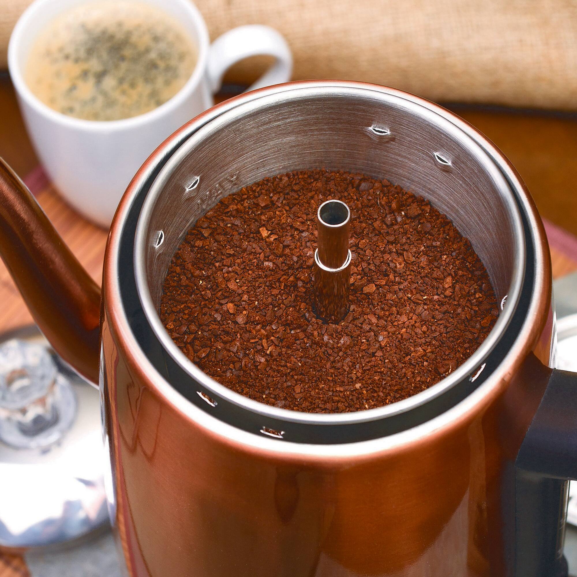 Back. Euro Cuisine - Euro Cuisine PER08 Stainless Steel Electric Coffee Percolator, 8 Cup - Copper.