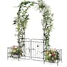 Costway - 87" Garden Arbor Arched Lockable Gate Top Arbor Trellis with Side Planters - Black