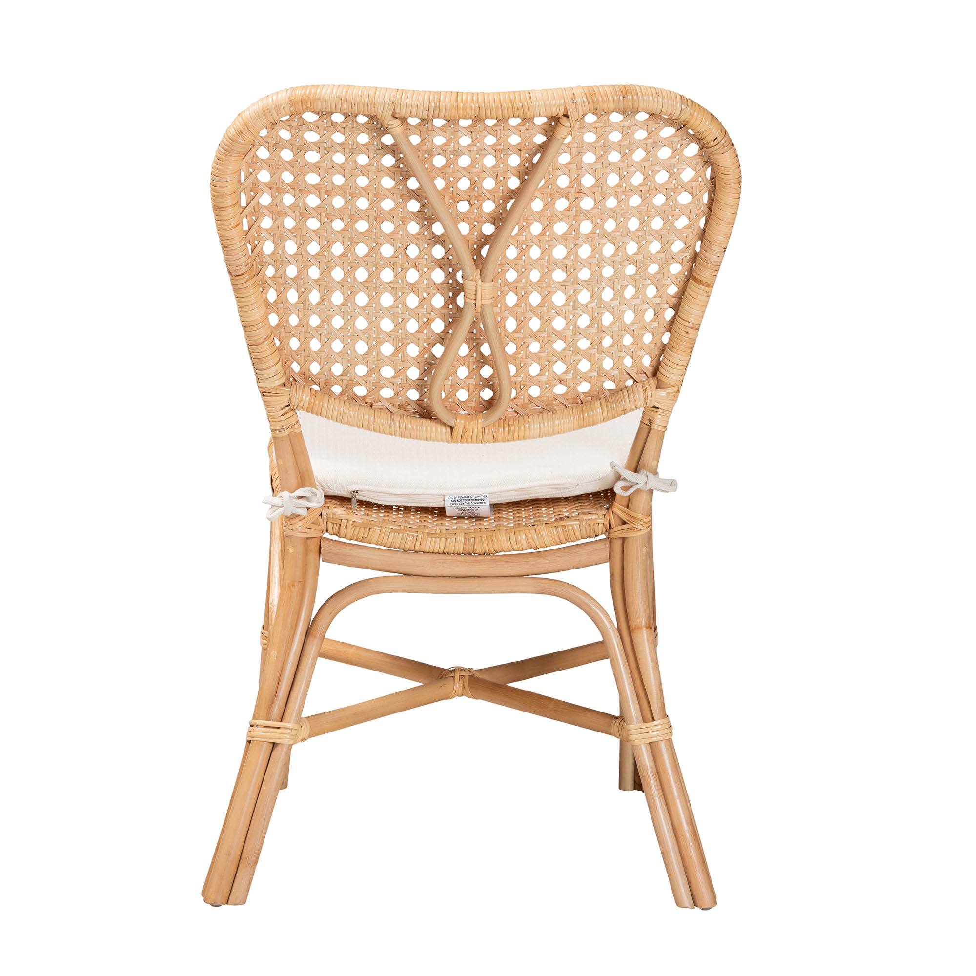 Back. bali & pari - Nadira Modern Bohemian Finished Rattan Dining Chair - Natural Brown.