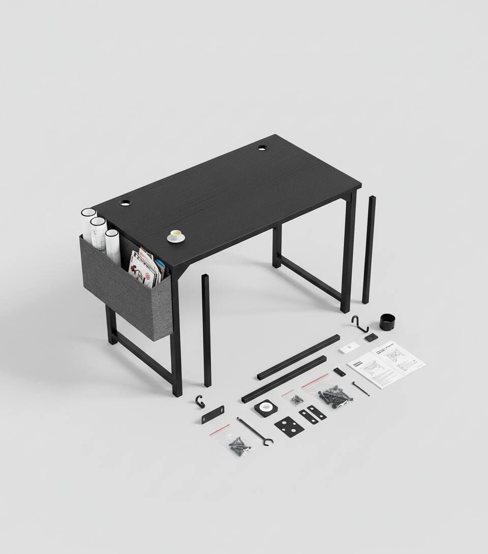 Back. AOITUN - Small Computer Office Desk 40 Inch for Dorm and Home Office, Compact and Versatile Workstation for Daily Use - Black.